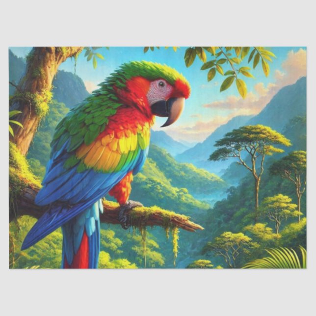 Papel de seda de loro guacamayo de selva tropical (Anverso)