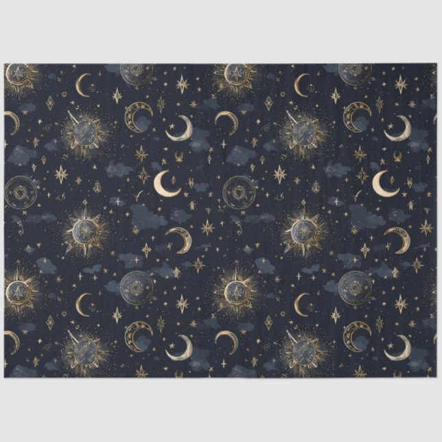 Papel de seda de lunas y estrellas celestiales (Anverso)