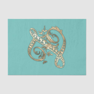 Papel de seda de monograma dorado ornamentado vint