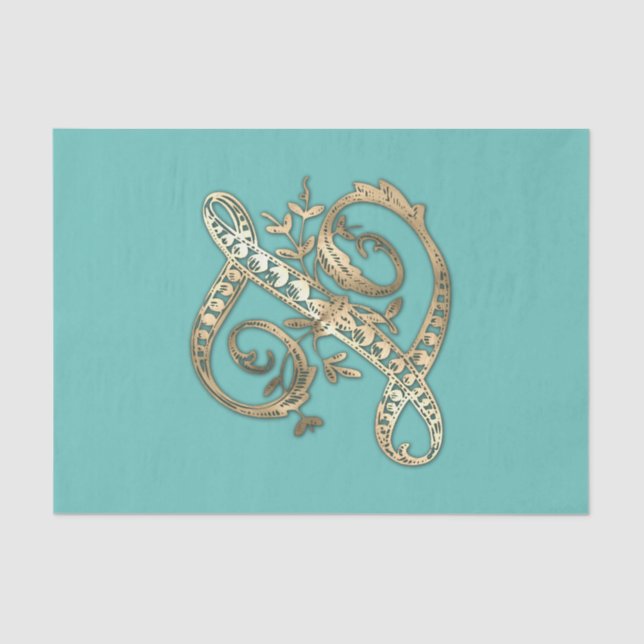 Papel de seda de monograma dorado ornamentado vint (Anverso)