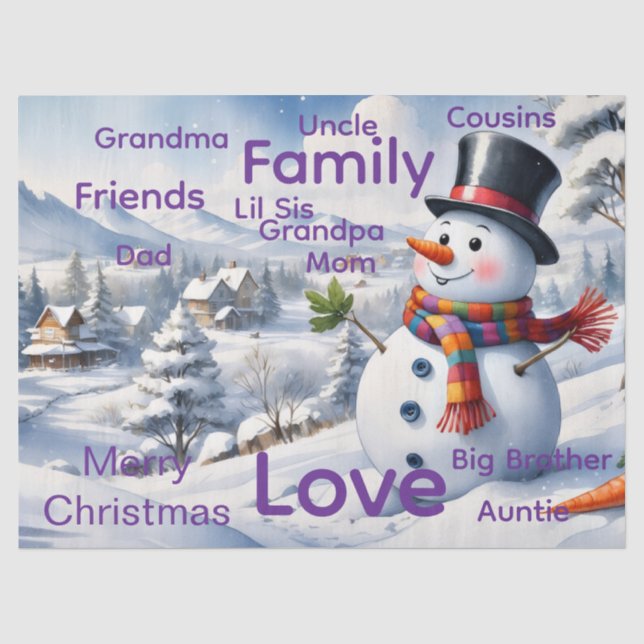 Papel de seda de muñeco de nieve de Navidad alegre (Anverso)