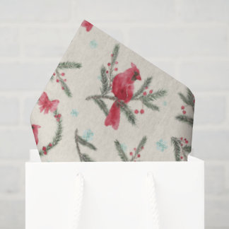 Papel de seda de Navidad con cardenal de acuarela