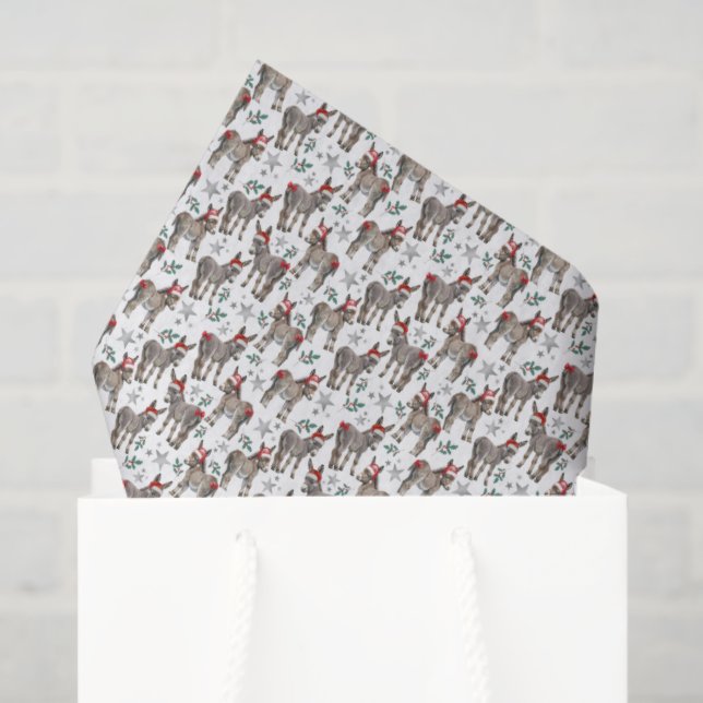 Papel de seda de Navidad de burro lindo en blanco (Bolsa de regalo)