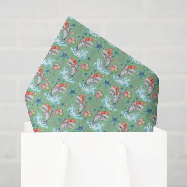 Papel de seda de Navidad de delfín en verde (Bolsa de regalo)