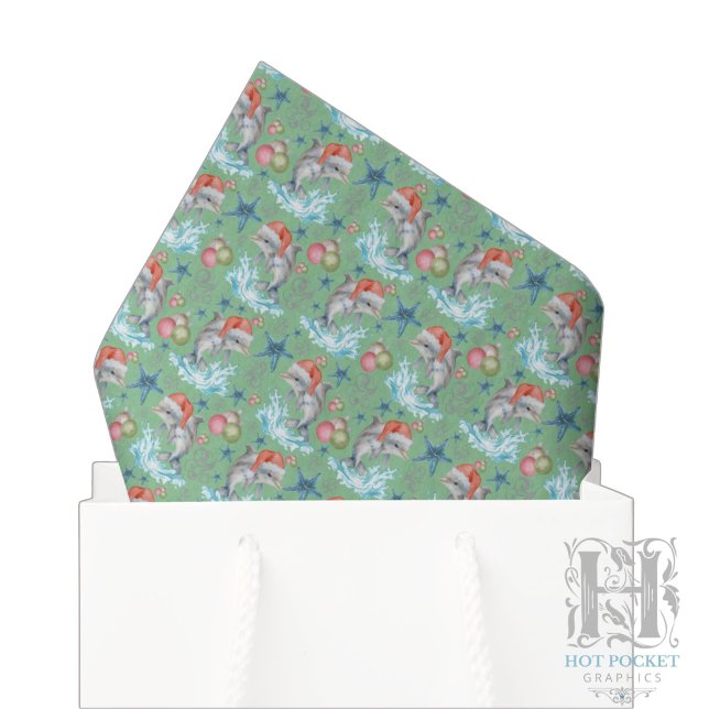 Papel de seda de Navidad de delfín en verde (Subido por el creador)