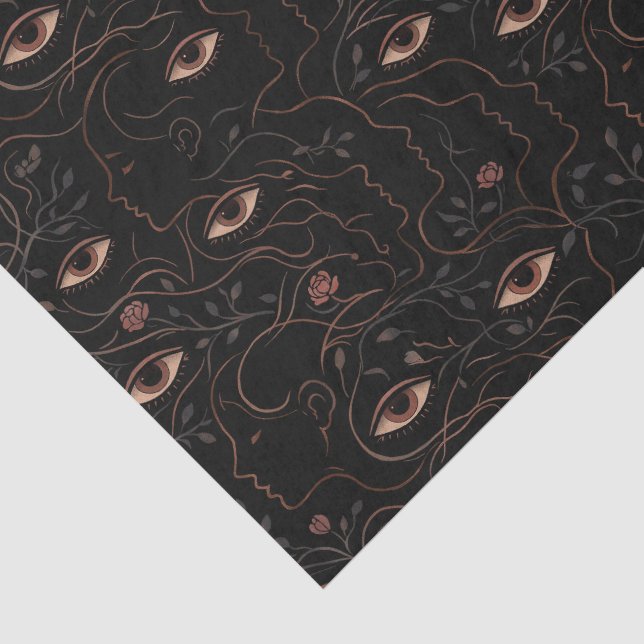 Papel de seda de ojos místicos y caras florales (Detalle)