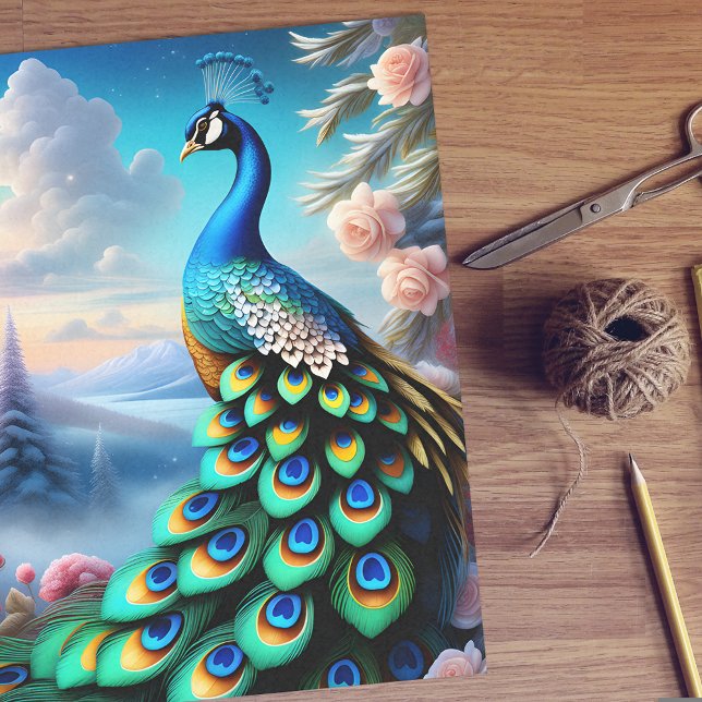 Papel de seda de pavos reales de arte de fantasía  (🌹🦚 Winter's Magic: Fantasy Art Peacock Tissue Paper! ❄️)