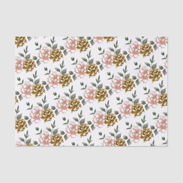 Papel de seda de peonía de bronce y rosa (Anverso)