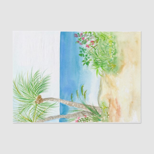 Papel de seda de playa tropical acuarela (Anverso)