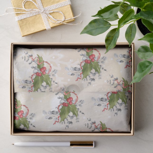 Papel de seda de rama de acebo de Navidad (Regalo )