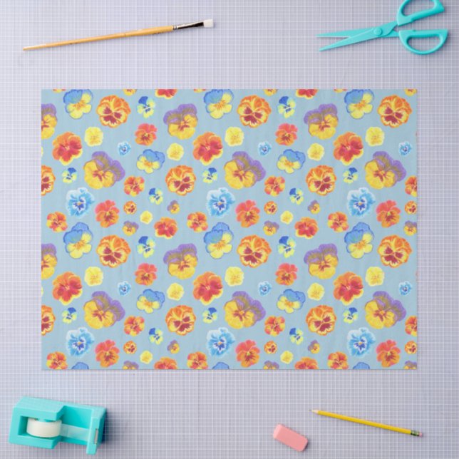 Papel de seda de regalo con estampado de pensamien (Artesanía)