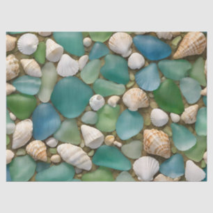 Papel de seda de vidrio marino y conchas marinas a