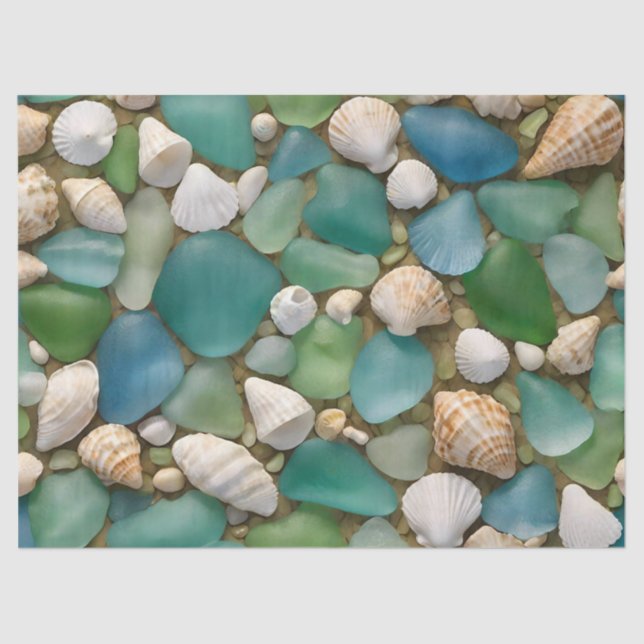 Papel de seda de vidrio marino y conchas marinas a (Anverso)