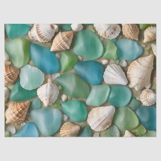 Papel de seda de vidrio marino y conchas marinas a (Anverso)