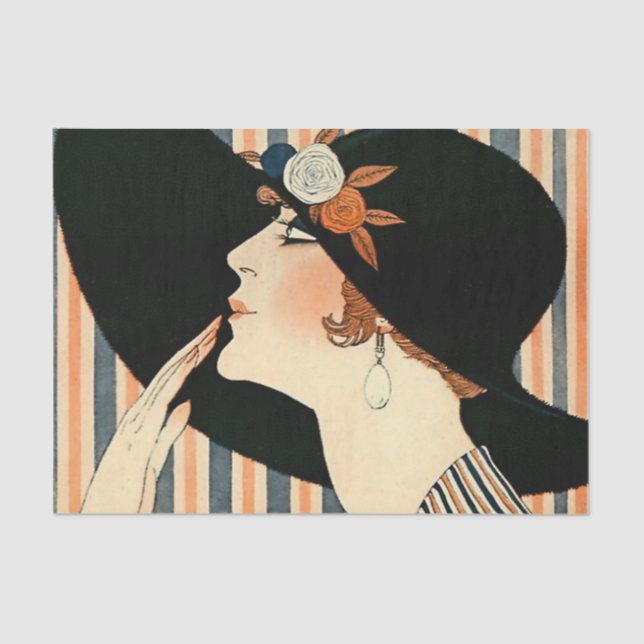 Papel De Seda Deco de arte "El Gorra negro" de George Barbier (Anverso)