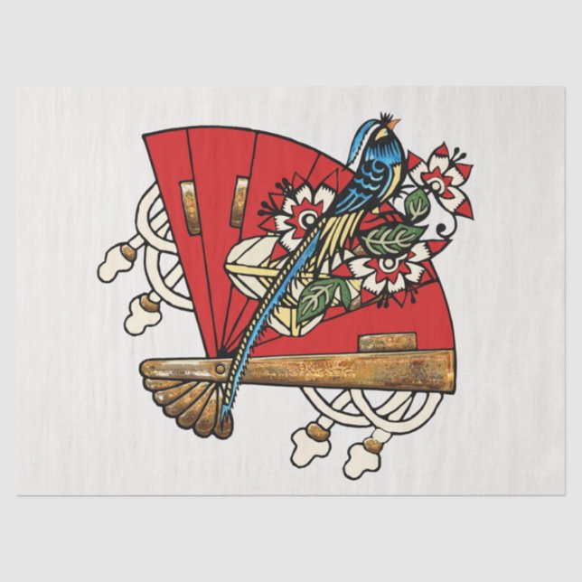 Papel De Seda Deco de pájaro asiático (Anverso)