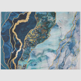 Papel De Seda Decoler Faux Finish Marble Effect Blue Gold