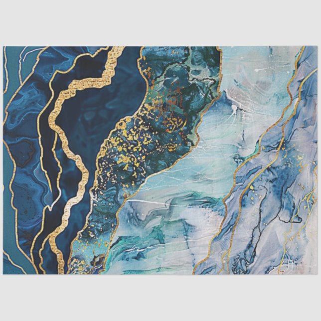 Papel De Seda Decoler Faux Finish Marble Effect Blue Gold (Anverso)