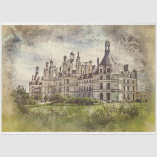 Papel De Seda Decoler la vieja acuarela del castillo francés
