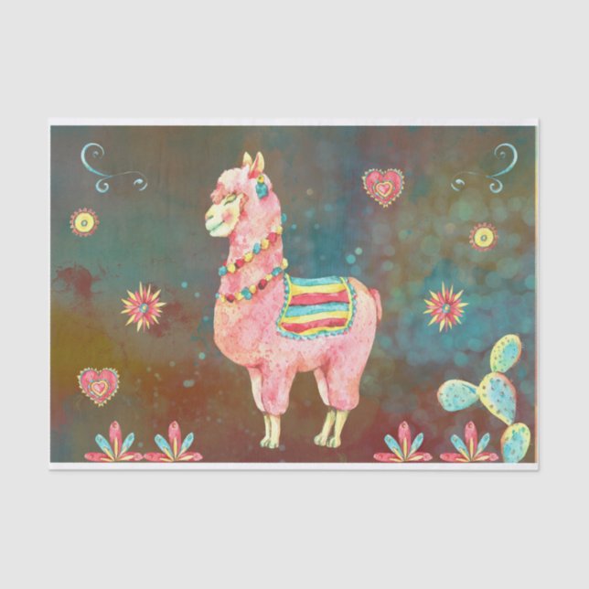 Papel De Seda Decoloración de Llama de acuarela rosa (Anverso)