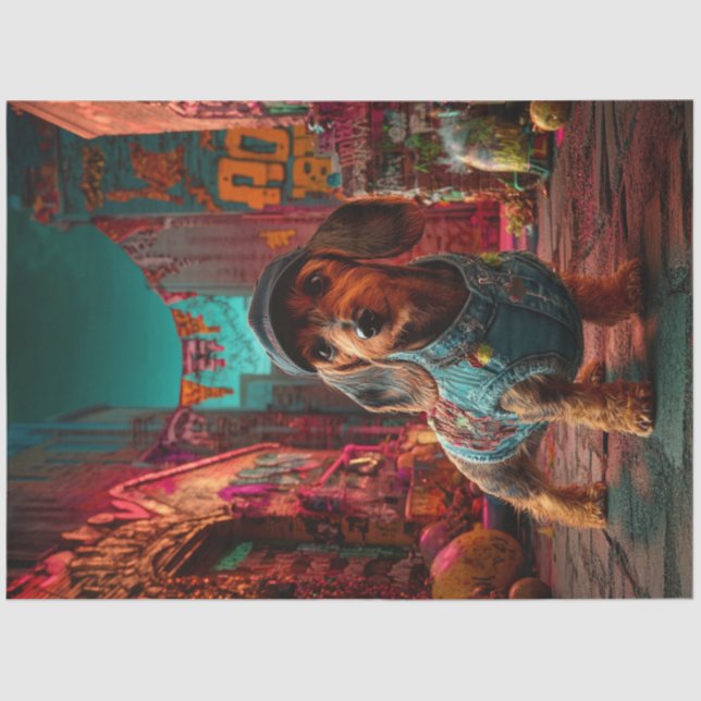 Papel De Seda Decoloración Urbana Dachshund En Estiloso Calzado (Anverso)