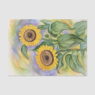 Papel De Seda Decoración amarilla de girasol, acuarela floral, a