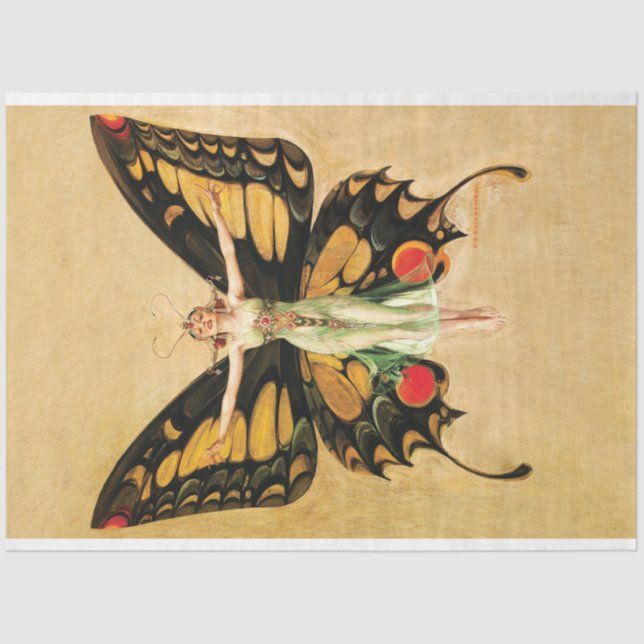 Papel De Seda Decoración amarilla de una mujer mariposa de hadas (Anverso)