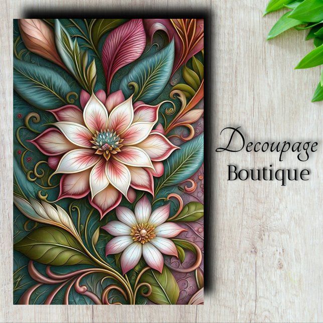 Papel De Seda Decoración Art Nouveau de Magnolia (Art Nouveau Magnolia Decoupage Tissue Paper)