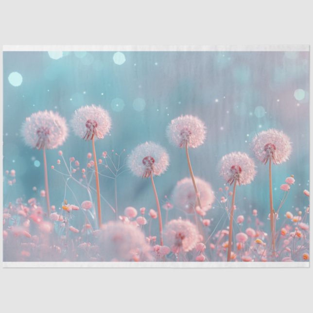 Papel De Seda Decoración azul rosado de Dandelions (Anverso)