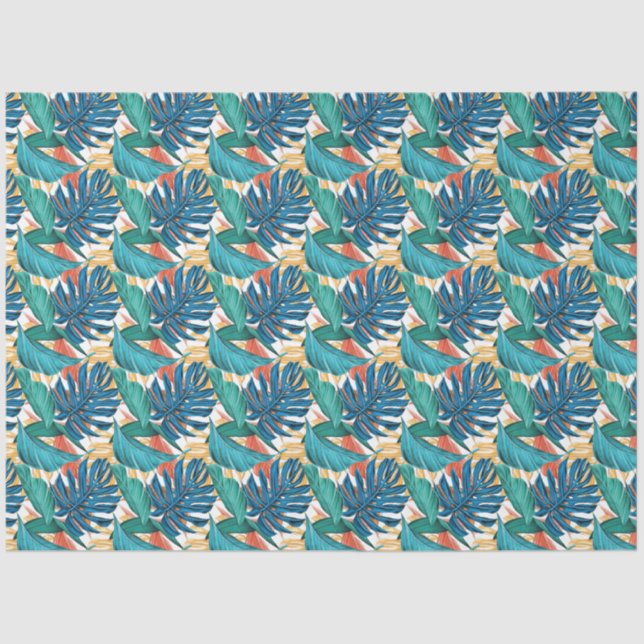 Papel De Seda Decoración Azul Turquesa Floral Tropical (Anverso)