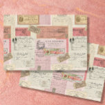 Papel De Seda Decoración beige rosada de época francesa de París<br><div class="desc">Un patrón de repetición escalable mayor o menor (si necesita ayuda para hacer este mensaje). ¡Una visión rosada! Elegante escritura francesa, parisina vintage, letras manuscritas, caligrafía de guión, tazas de boletos, recibos de facturas con ephemera publicitaria de París. Este collage puede ser utilizado para capas en descomposición o como una...</div>