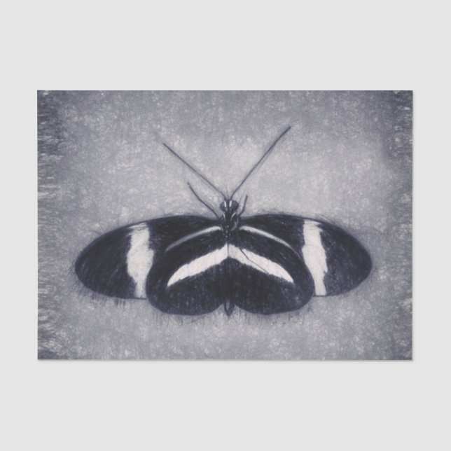 Papel De Seda Decoración blanca antigua de mariposa negra (Anverso)