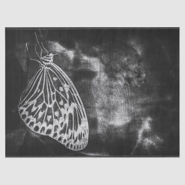 Papel De Seda Decoración blanca antigua de mariposa negra (Anverso)