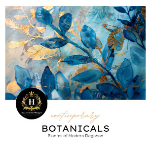 Papel De Seda Decoración botánica azul y dorada