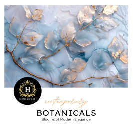 Papel De Seda Decoración botánica azul y dorado suave