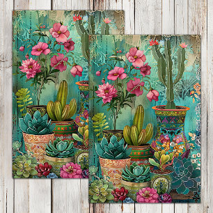 PAPEL DE SEDA DECORACIÓN COLORIDA DE CACTOS Y SUCULENTOS
