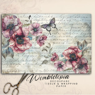 Papel De Seda Decoración de abadías rosadas chic y mariposa