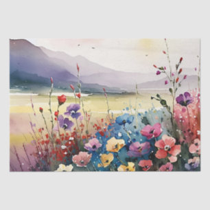 Papel De Seda Decoración de acuarela de campo de flores silvestr