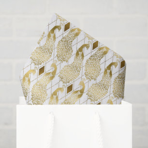 Papel De Seda decoración de arte blanco dorado patrón de pavo re