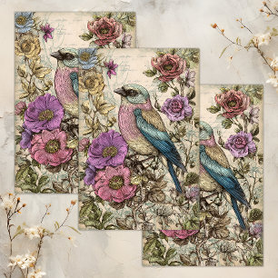 PAPEL DE SEDA DECORACIÓN DE AVES VINTAGE