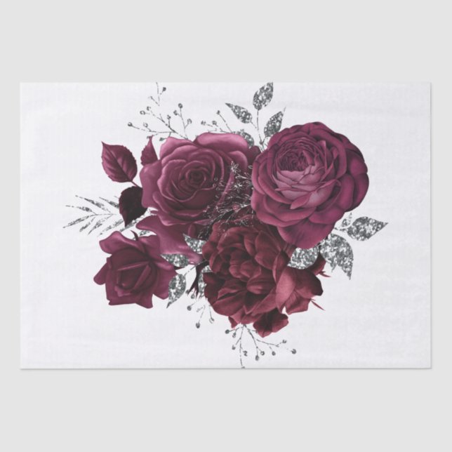 Papel De Seda Decoración de Bouquet de Plata Borgoña (Anverso)