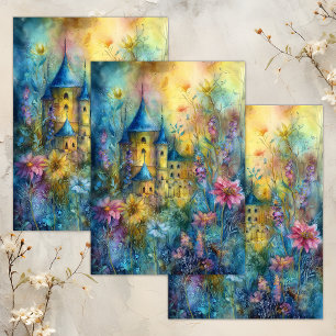 PAPEL DE SEDA DECORACIÓN DE CASTILLO DE COLOR ACUÁTICO ENCHANTE