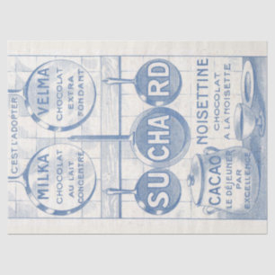 Papel De Seda Decoración De Cocina Azul Y Chocolate Francés Vint