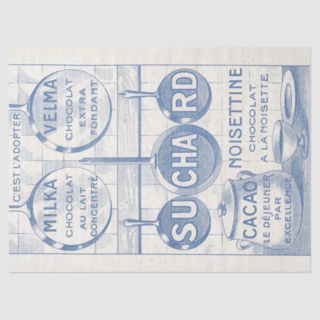 Papel De Seda Decoración De Cocina Azul Y Chocolate Francés Vint (Anverso)