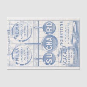 Papel De Seda Decoración De Cocina Azul Y Chocolate Francés Vint