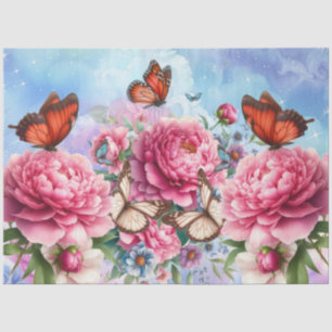 Papel De Seda Decoración de color de agua pastoral y mariposas