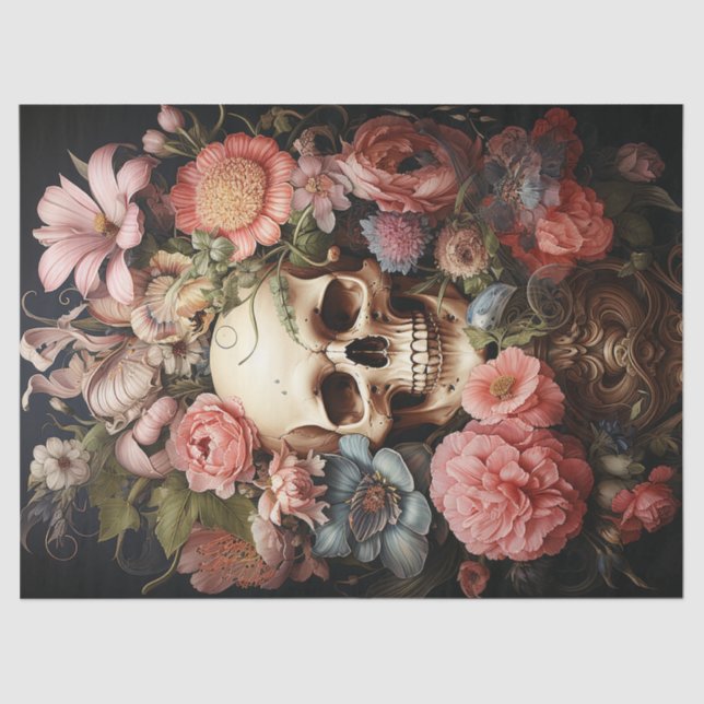 Papel De Seda Decoración de cráneo con textura floral (Anverso)