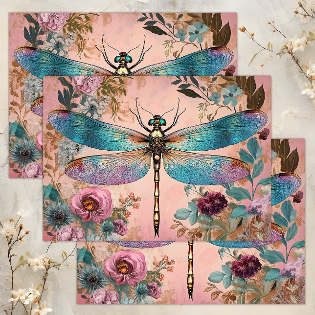 PAPEL DE SEDA DECORACIÓN DE DRAGONFLY ENCHANADA (ENCHANTED DRAGONFLY DECOUPAGE TISSUE PAPER)