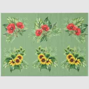Papel De Seda Decoración de elementos de girasoles y copos rojos