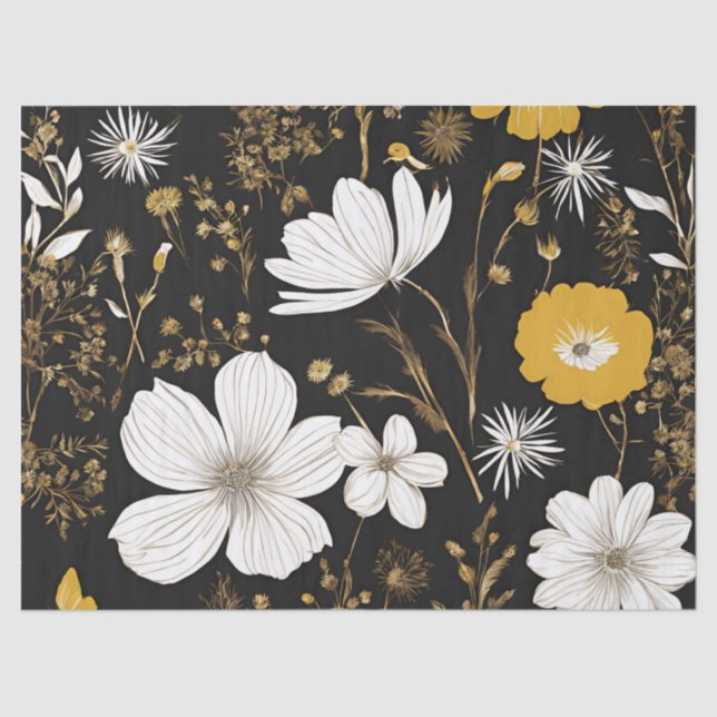 Papel De Seda Decoración de Flor Silvestre Black Gold Boho (Anverso)